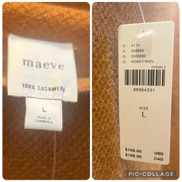 NWT new large Anthropologie Maeve shea oversized boxy cashmere sweater honey tan - Picture 6 of 17